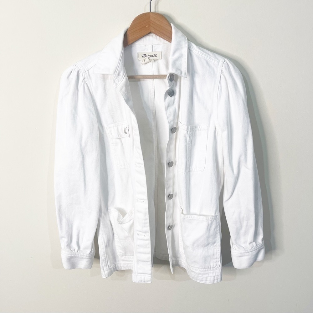 Madewell White Denim Puff-Sleeve Chore Jacket Size XS - Picture 2 of 7